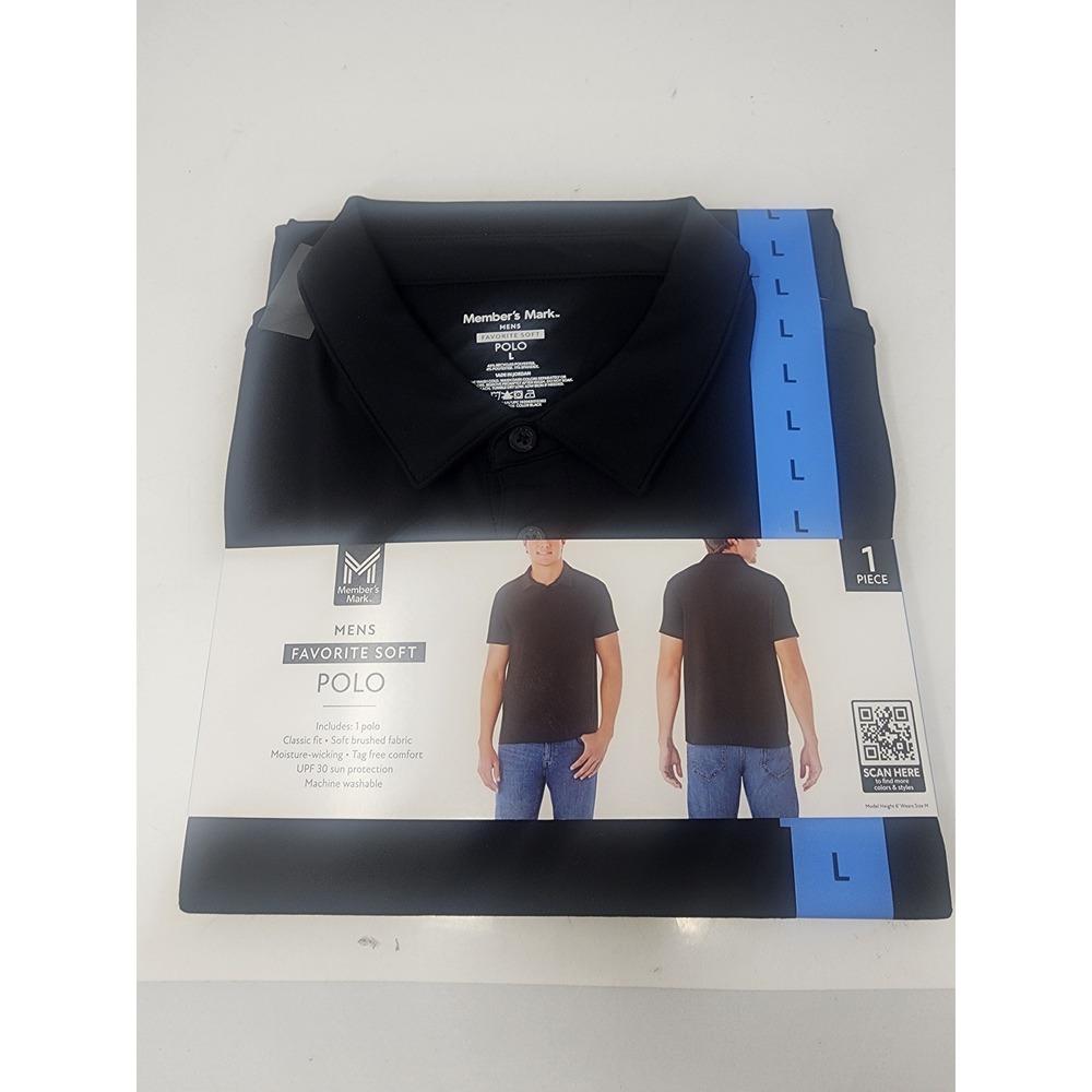 Member's Mark Mens Polo Shirt Black Polyester Blend Casual Size‎ Large